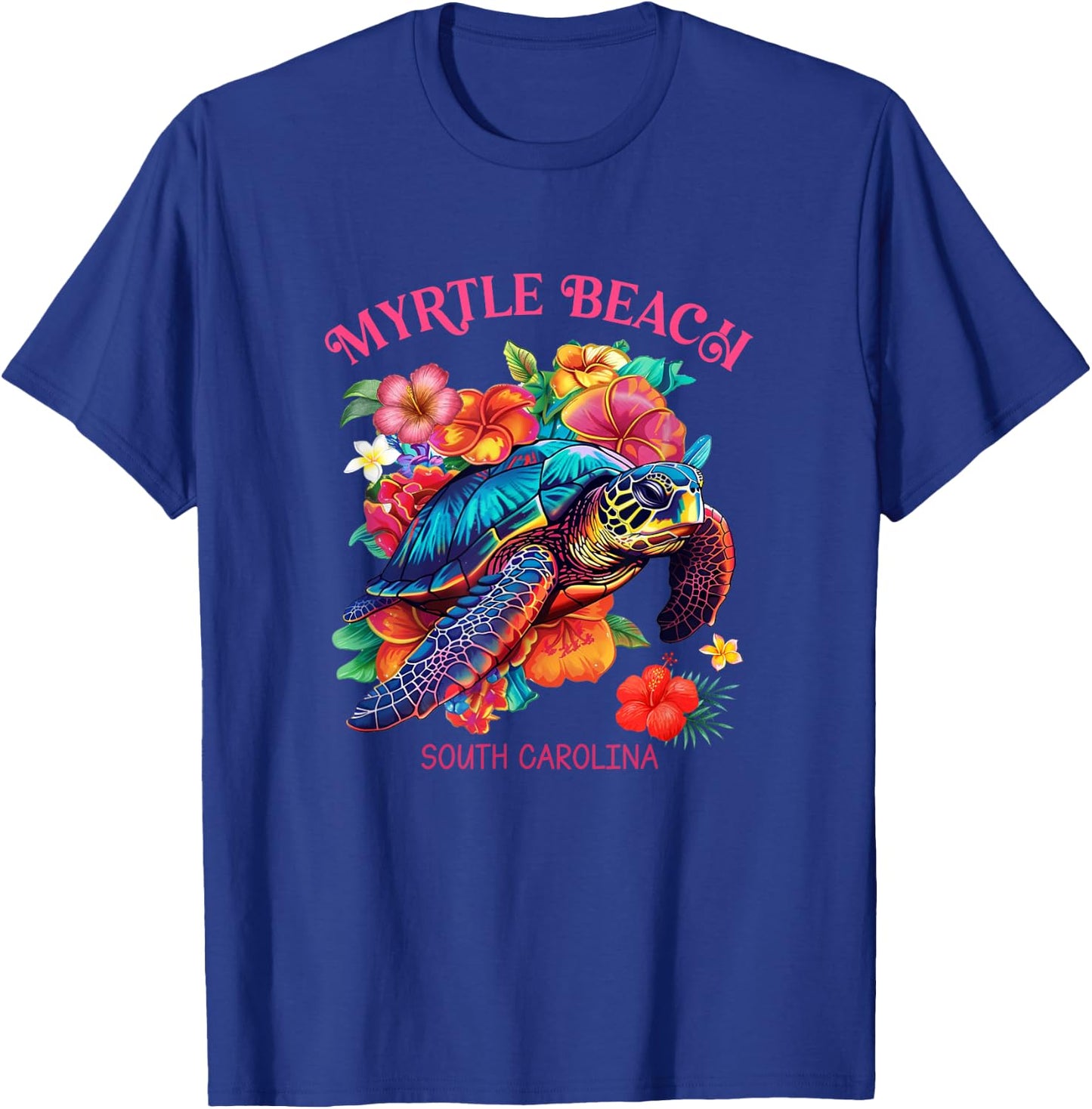 Myrtle Beach South Carolina Floral Beach Turtle Souvenir Men Women Girls Kids T-Shirt - T-Shirt | Royal