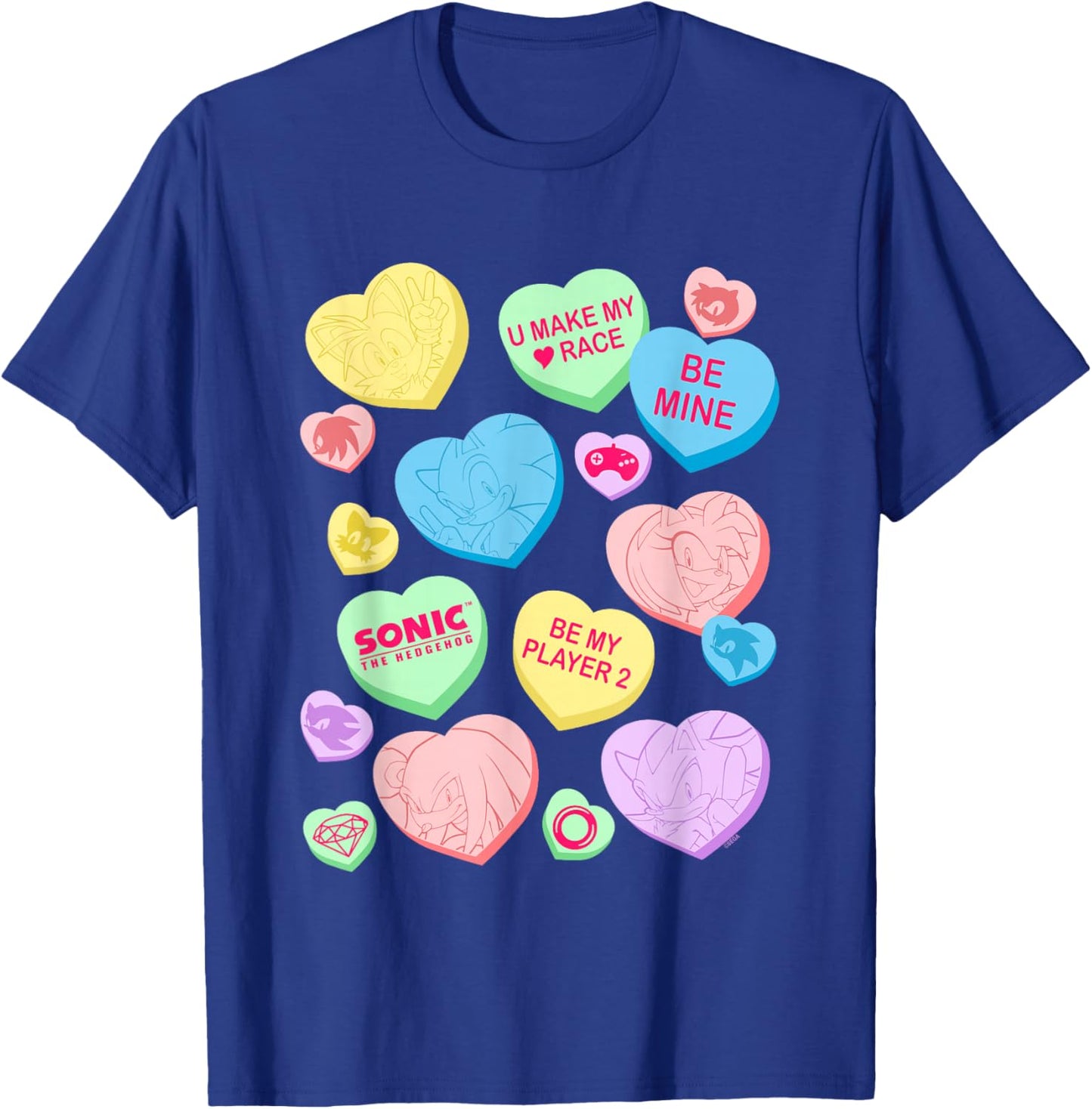 Sonic The Hedgehog Valentine's Day Sonic Candy Hearts Logo T-Shirt - T-Shirt | Royal