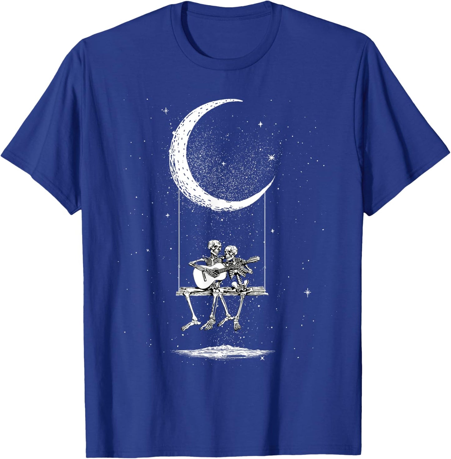 Skeleton Couple Moon Swing Guitar Lover Halloween Rock On T-Shirt - T-Shirt | Royal