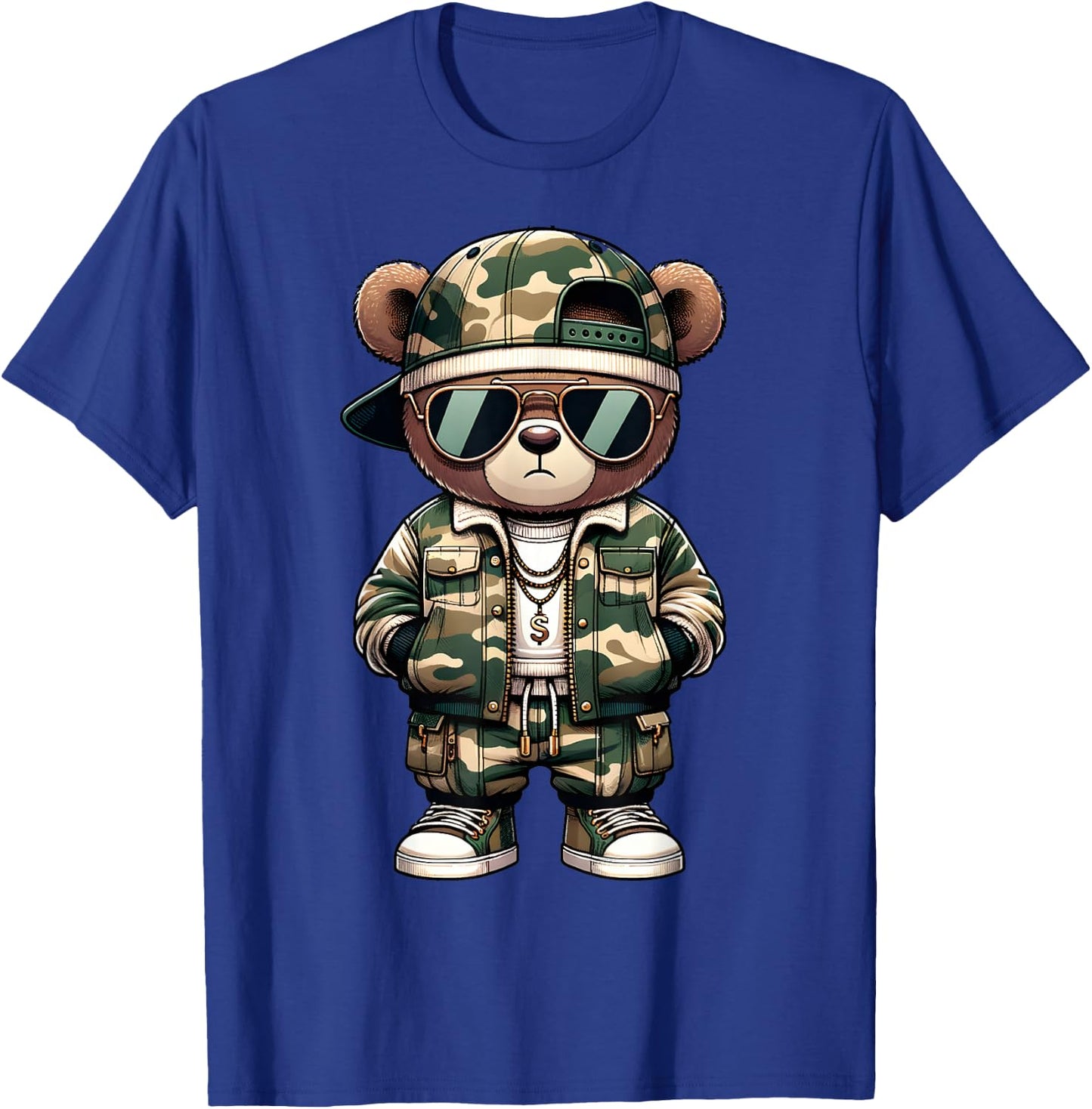 Camo Hip Hop Teddy Bear Camouflage Gangsta Streetwear Hustle T-Shirt - T-Shirt | Royal
