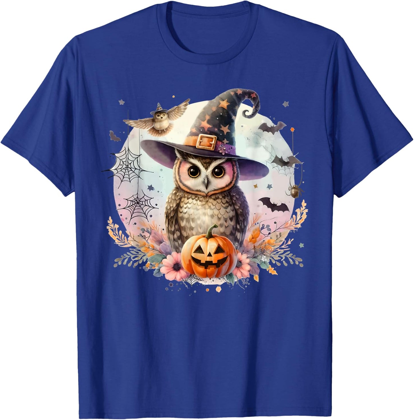 Owl Witch Hat and Pumpkin Funny Halloween Academia Witchy T-Shirt - T-Shirt | Royal