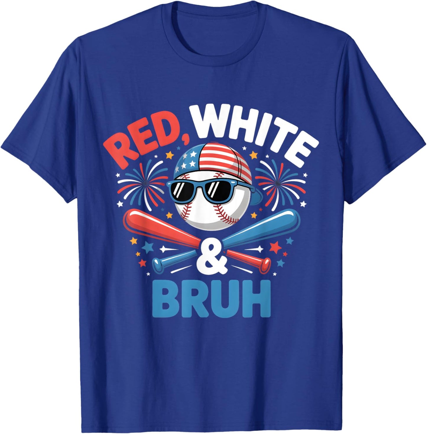 Red White and Bruh Baseball Kids Boys Toddler Youth July 4 T-Shirt - T-Shirt | Royal
