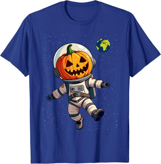 Austronaut Jack O Lantern Space Carved Pumpkin Halloween T-Shirt - T-Shirt | Royal