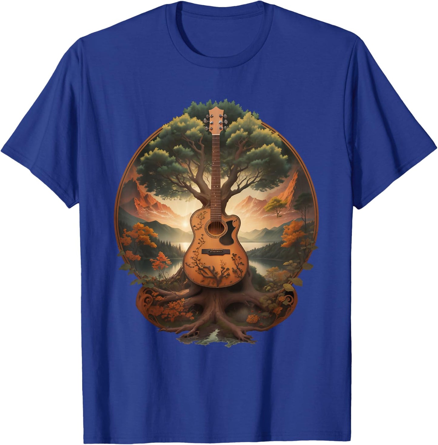 Tree of Life Acoustic Guitar by The Lake T-Shirt - T-Shirt | Royal