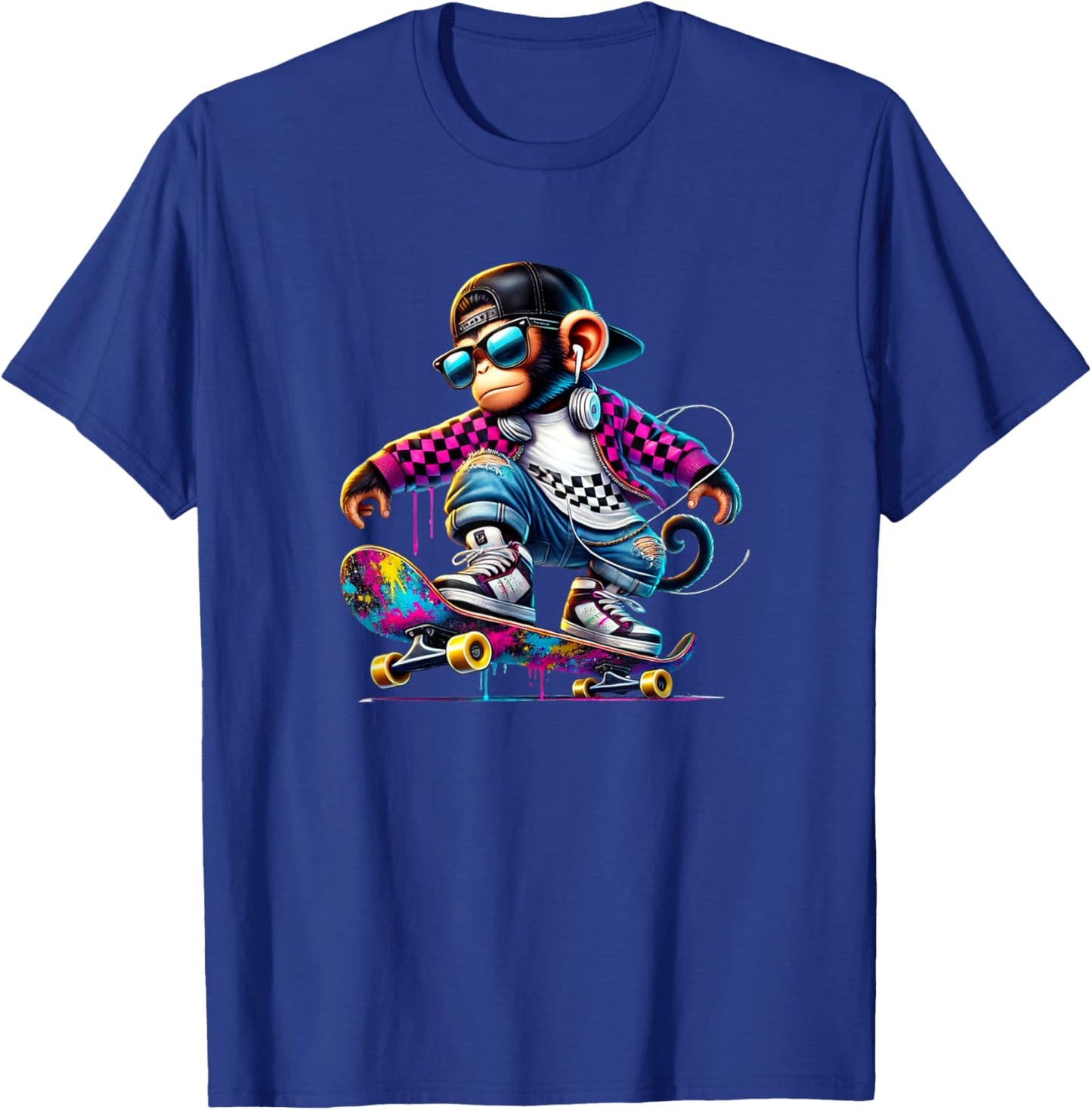 Graffiti Skater Monkey Street Style Graphic T-Shirt - T-Shirt | Royal