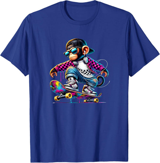 Graffiti Skater Monkey Street Style Graphic T-Shirt - T-Shirt | Royal