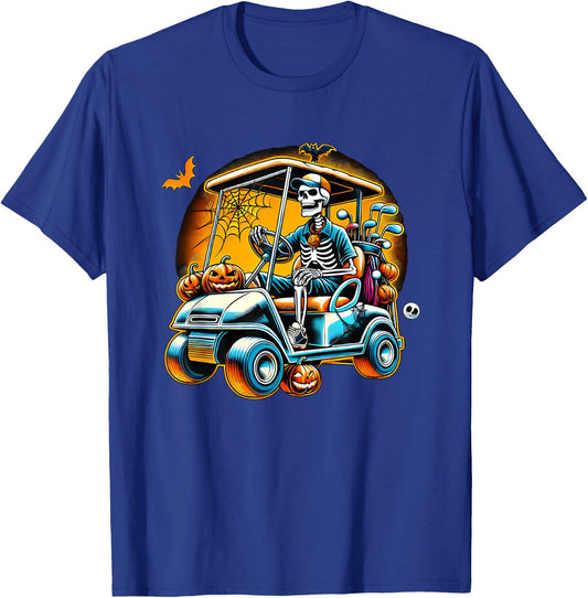 Halloween Skeleton Golf Cart Golfer T-Shirt - T-Shirt | Royal