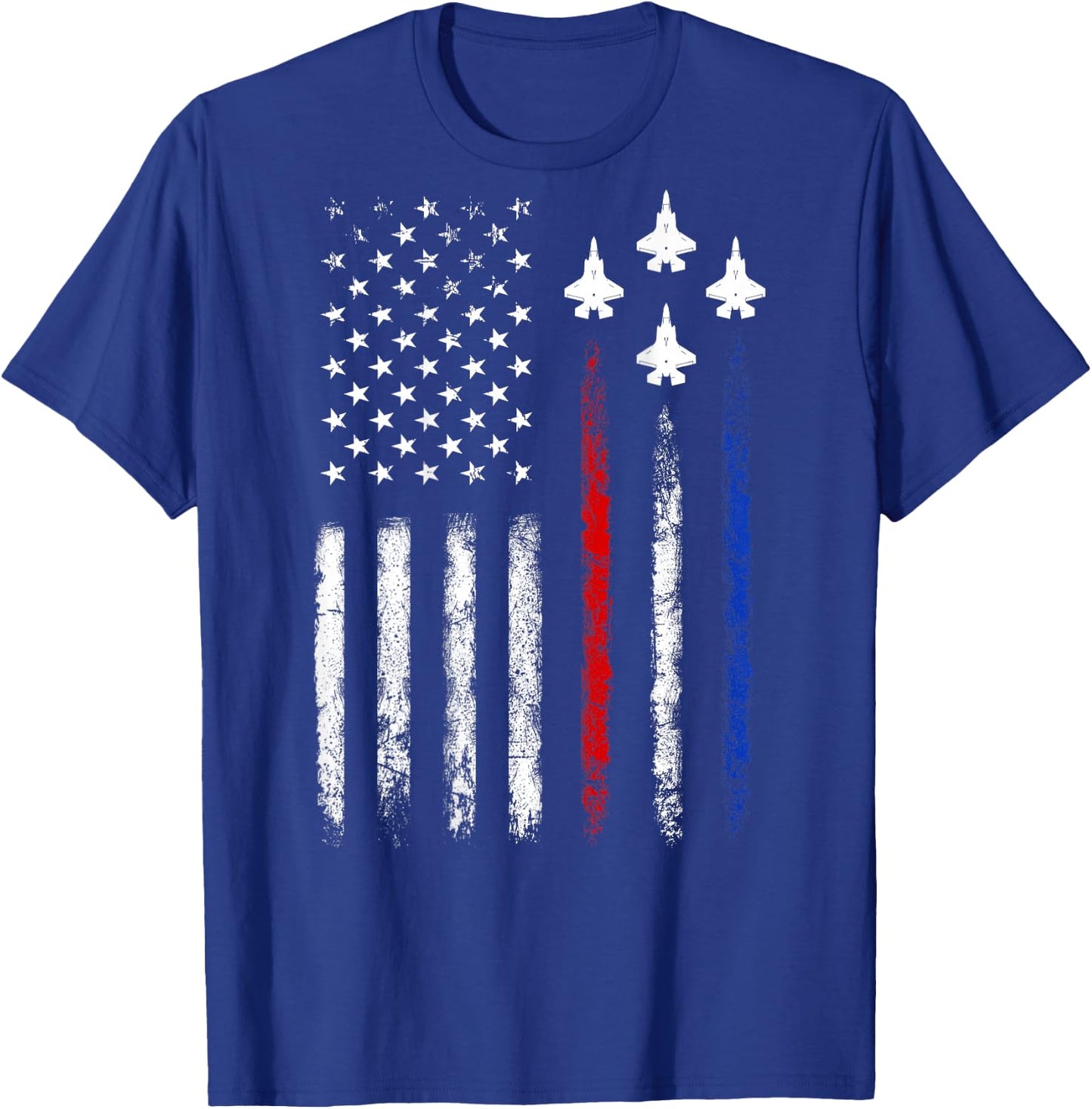 (On Back) Patriotic Shirts USA Flag Fighter Jet 4th of July T-Shirt - T-Shirt | Royal