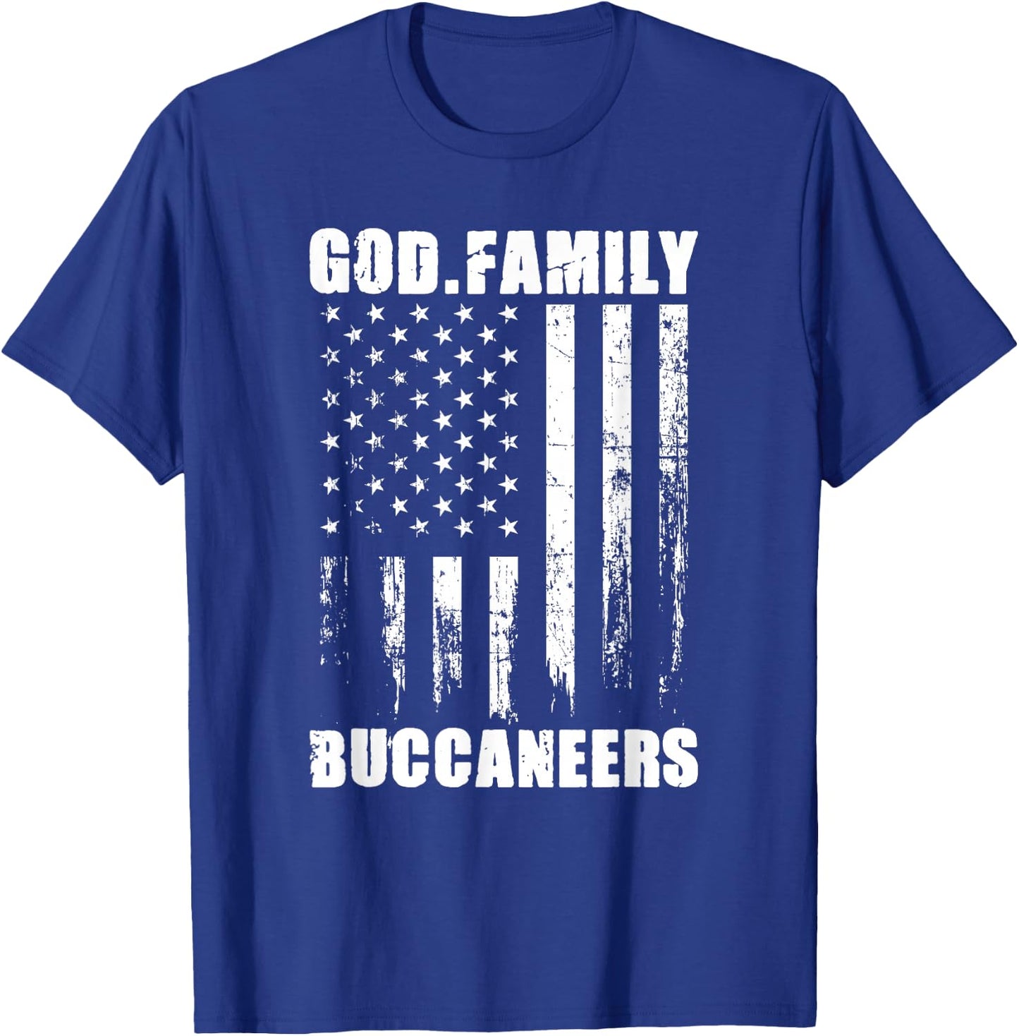 God. Family. Buccaneers. Vintage USA Flag T-Shirt - T-Shirt | Royal