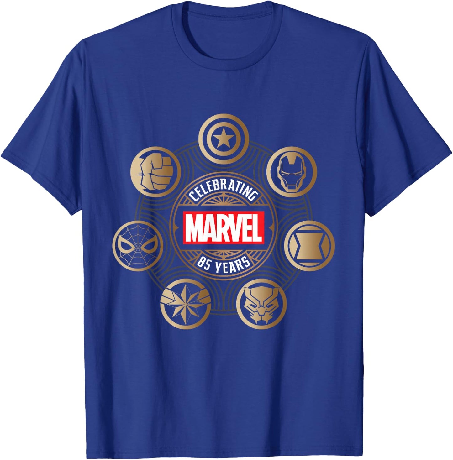 Marvel 85th Anniversary Hero Icons Celebrating 85 Years T-Shirt - T-Shirt | Royal