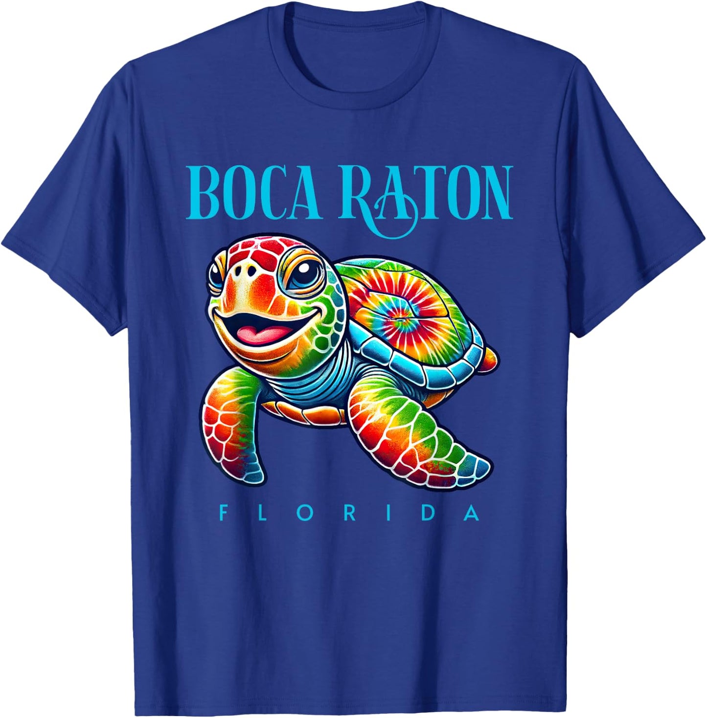 Boca Raton Florida Smiling Tie Dye Sea Turtle T-Shirt - T-Shirt | Royal