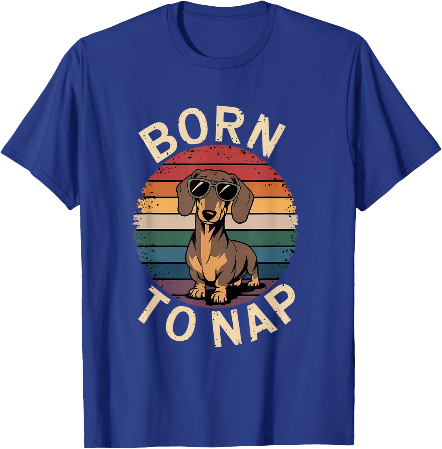 Retro Dachshund Sunset Born To Nap T-Shirt - T-Shirt | Royal