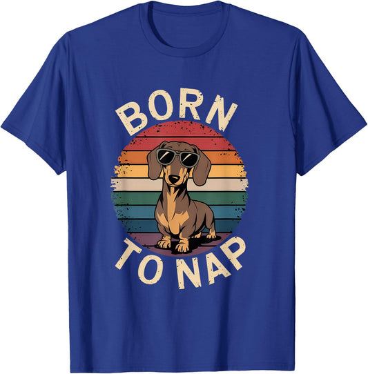Retro Dachshund Sunset Born To Nap T-Shirt - T-Shirt | Royal