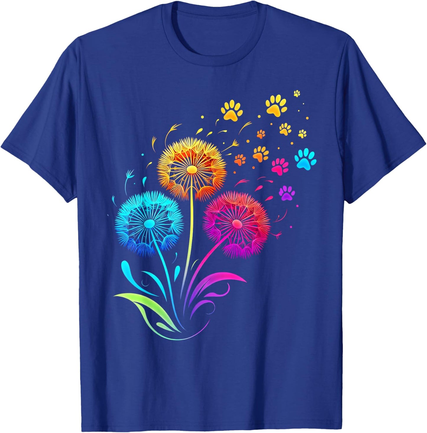 Cute Dog Paw Sunflower Dandelion Colorful Flowers Dog Paw T-Shirt - T-Shirt | Royal