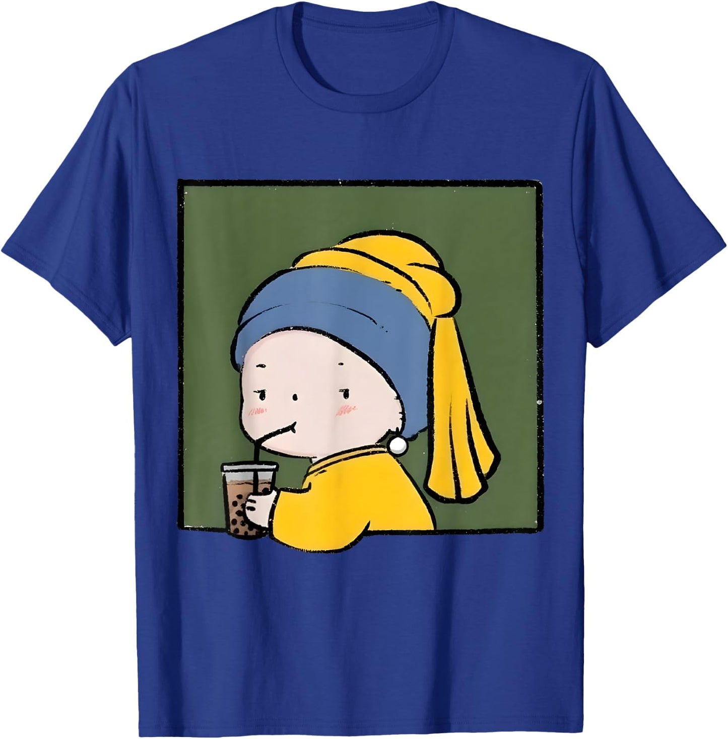 Cute Girl with a Pearl Earring Iced Latte Painted by Vermeer T-Shirt - T-Shirt | Royal