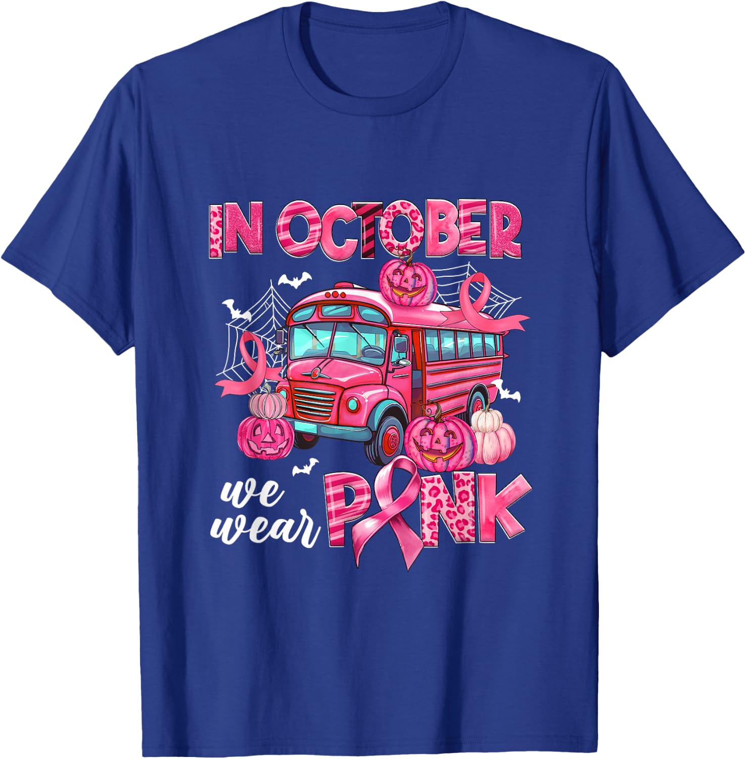 In October We Wear Pink Bus Driver Pumpkin Breast Cancer T-Shirt - T-Shirt | Royal