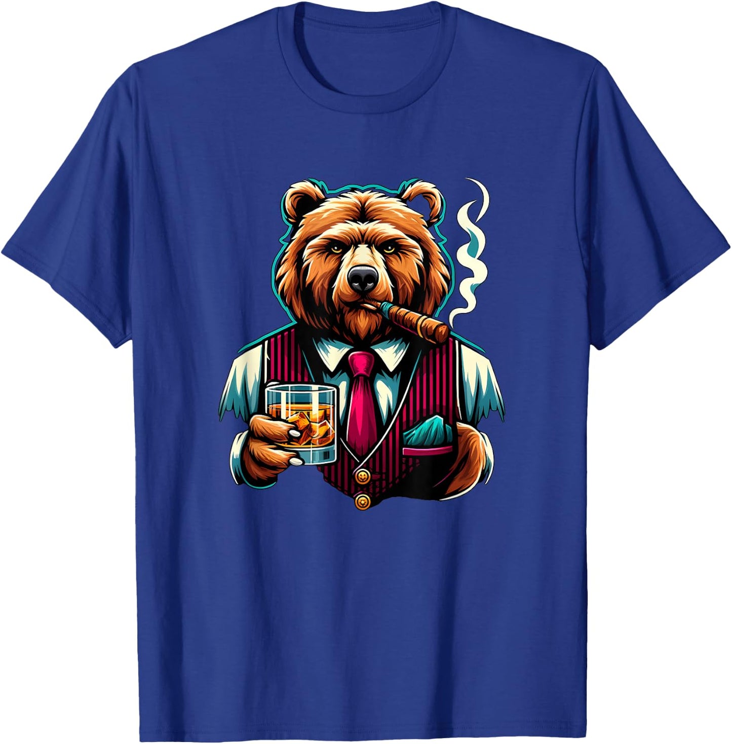Grizzly Bear Cigar And Whiskey T-Shirt - T-Shirt | Royal
