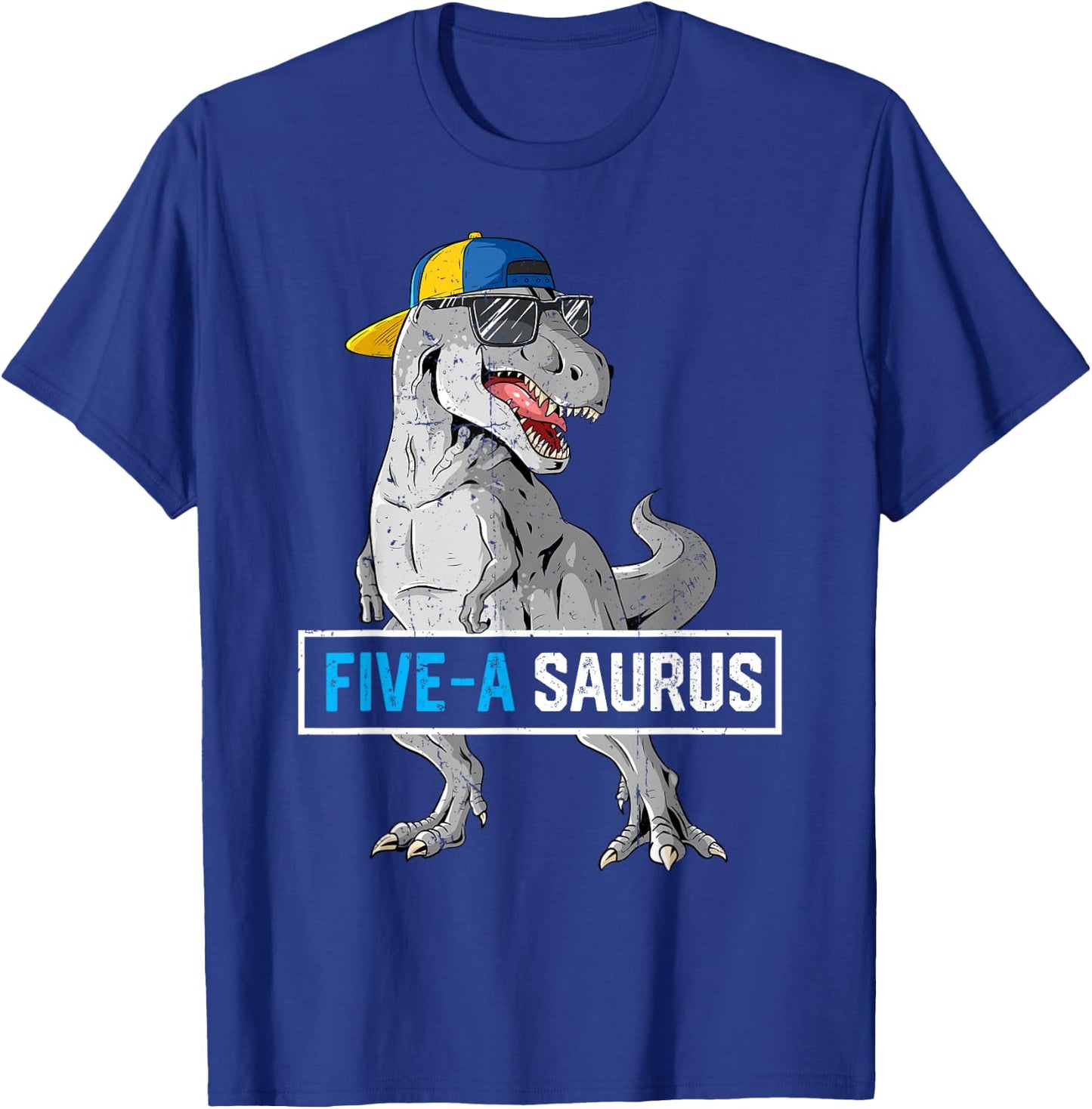 5 Years Old Dinosaur 5th Birthday T Rex Dino Five Saurus T-Shirt - T-Shirt | Royal