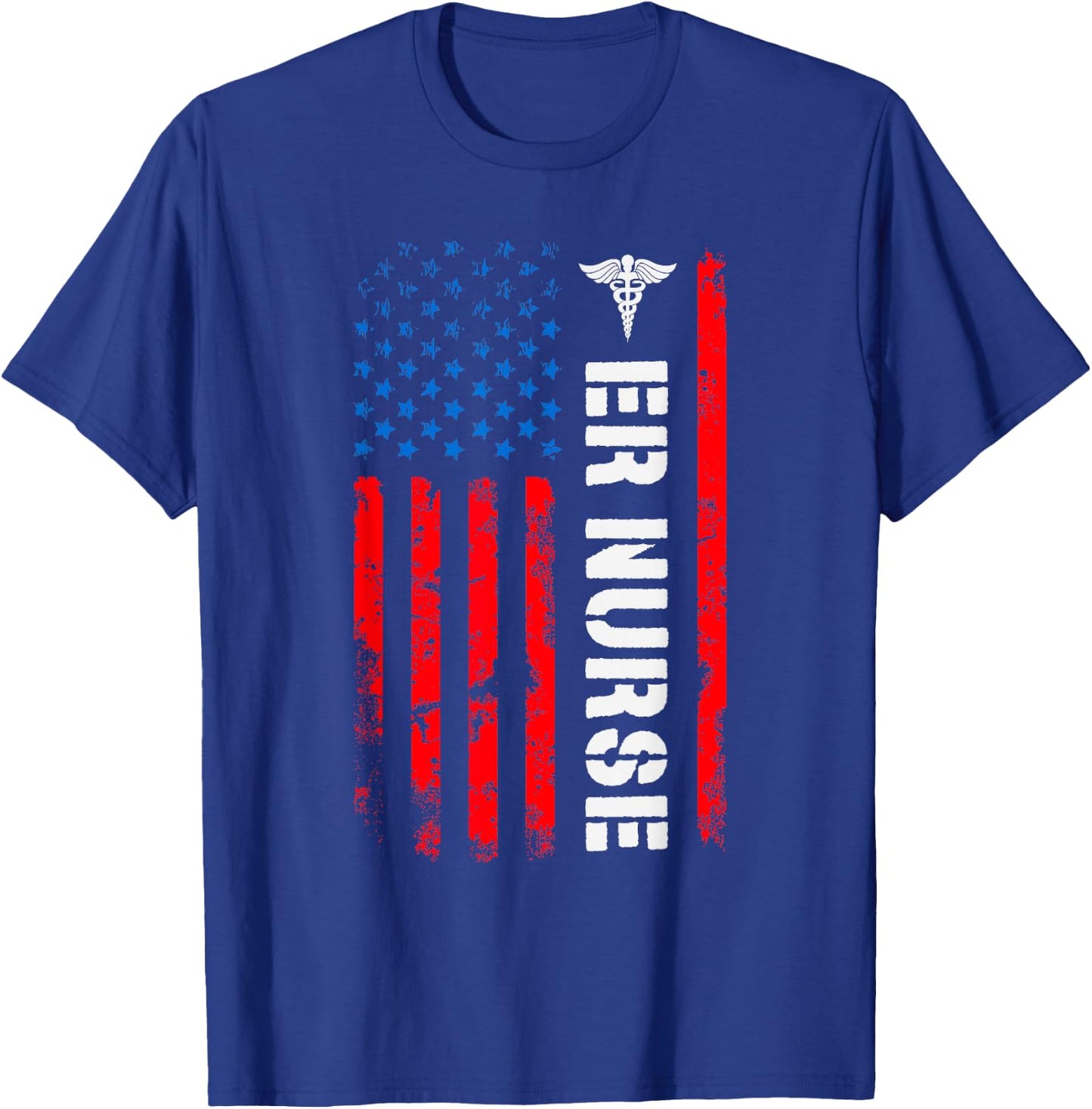 Patriotic ER Nurse Shirt Retro American Flag 4th of July RN T-Shirt - T-Shirt | Royal
