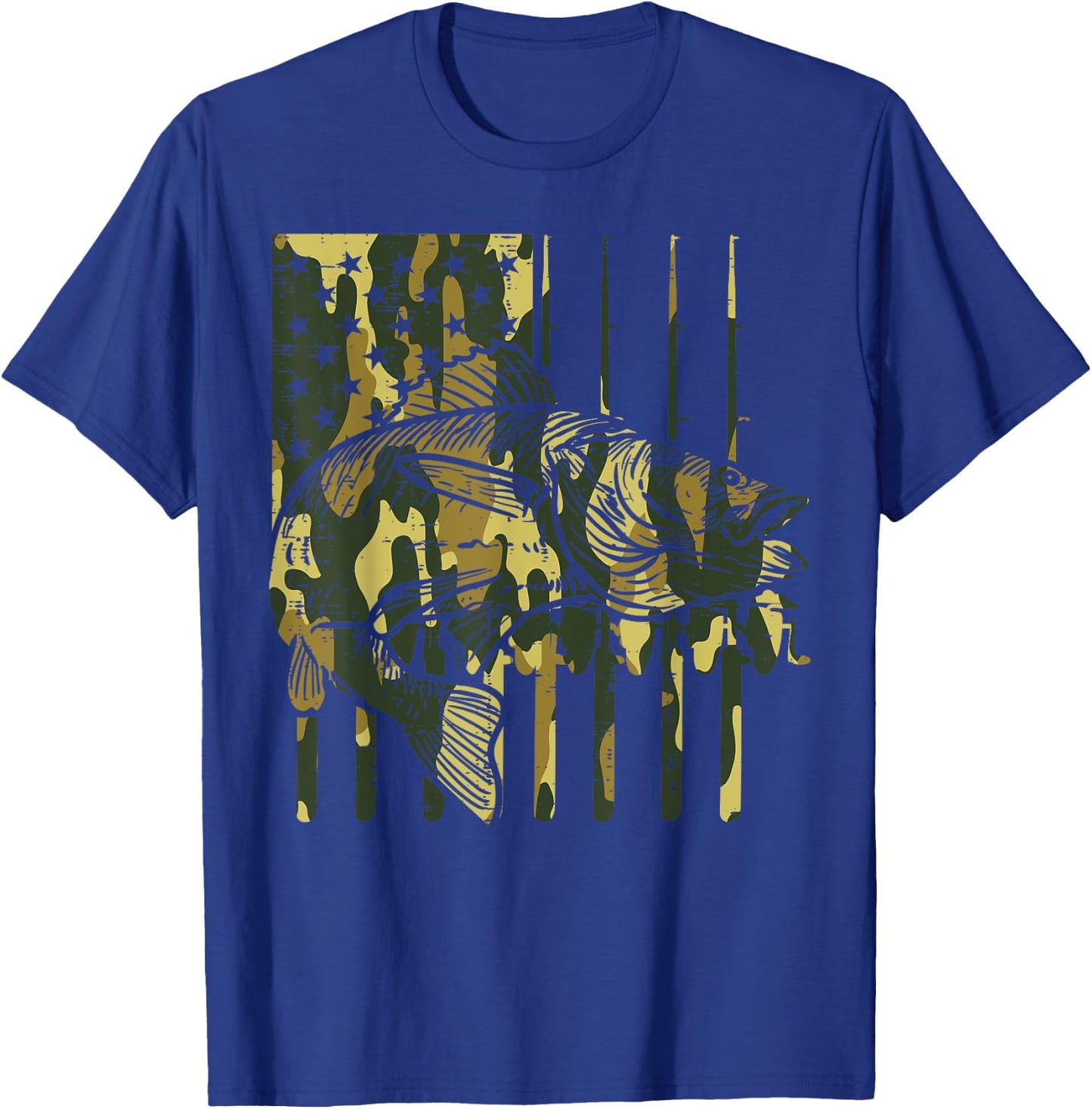 Camo US Flag Fish Vintage Fishing Patriotic Fisherman Gift T-Shirt - T-Shirt | Royal