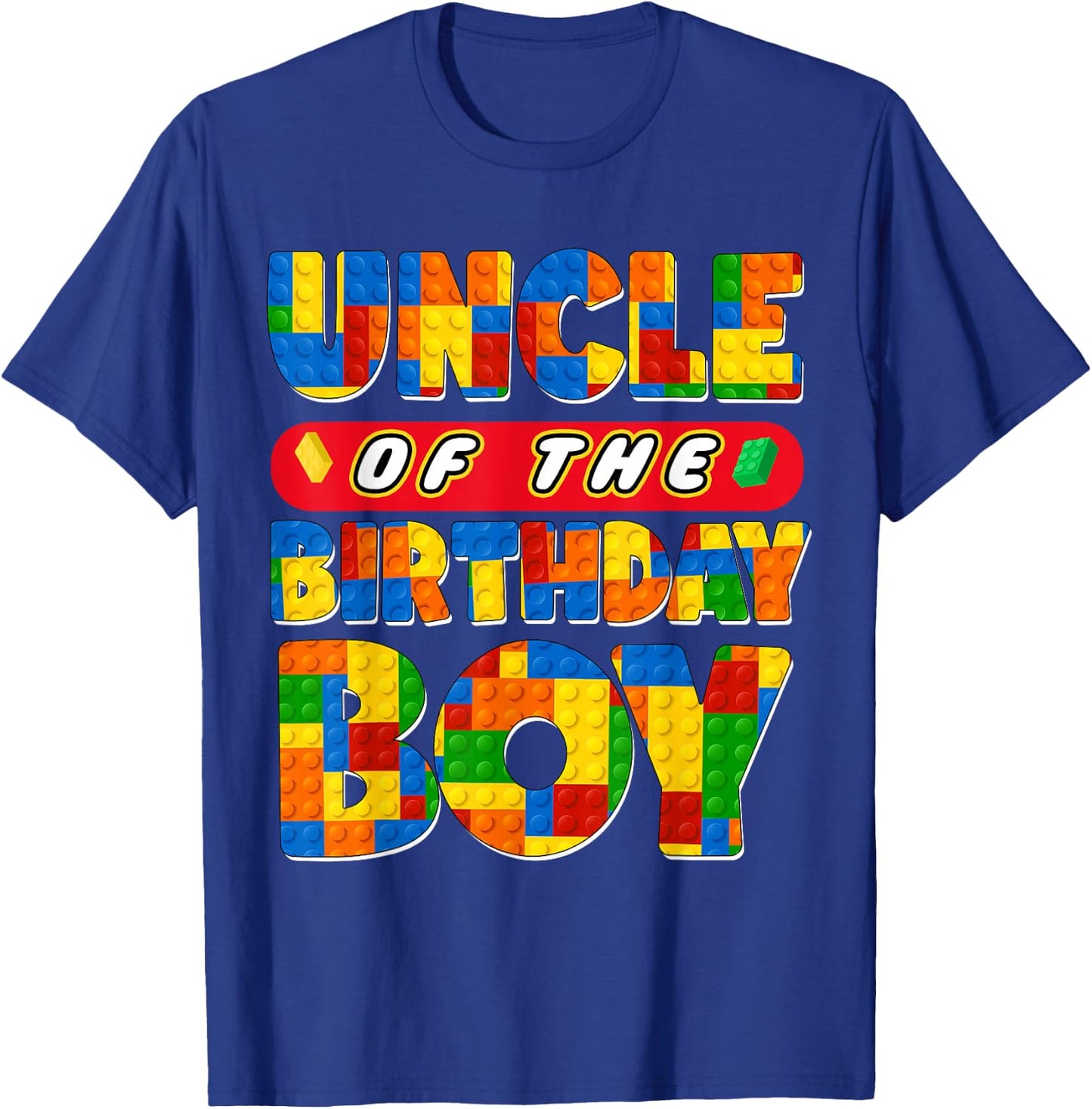 Uncle Birthday Boy Building Bricks Family Party Decoration T-Shirt - T-Shirt | Royal