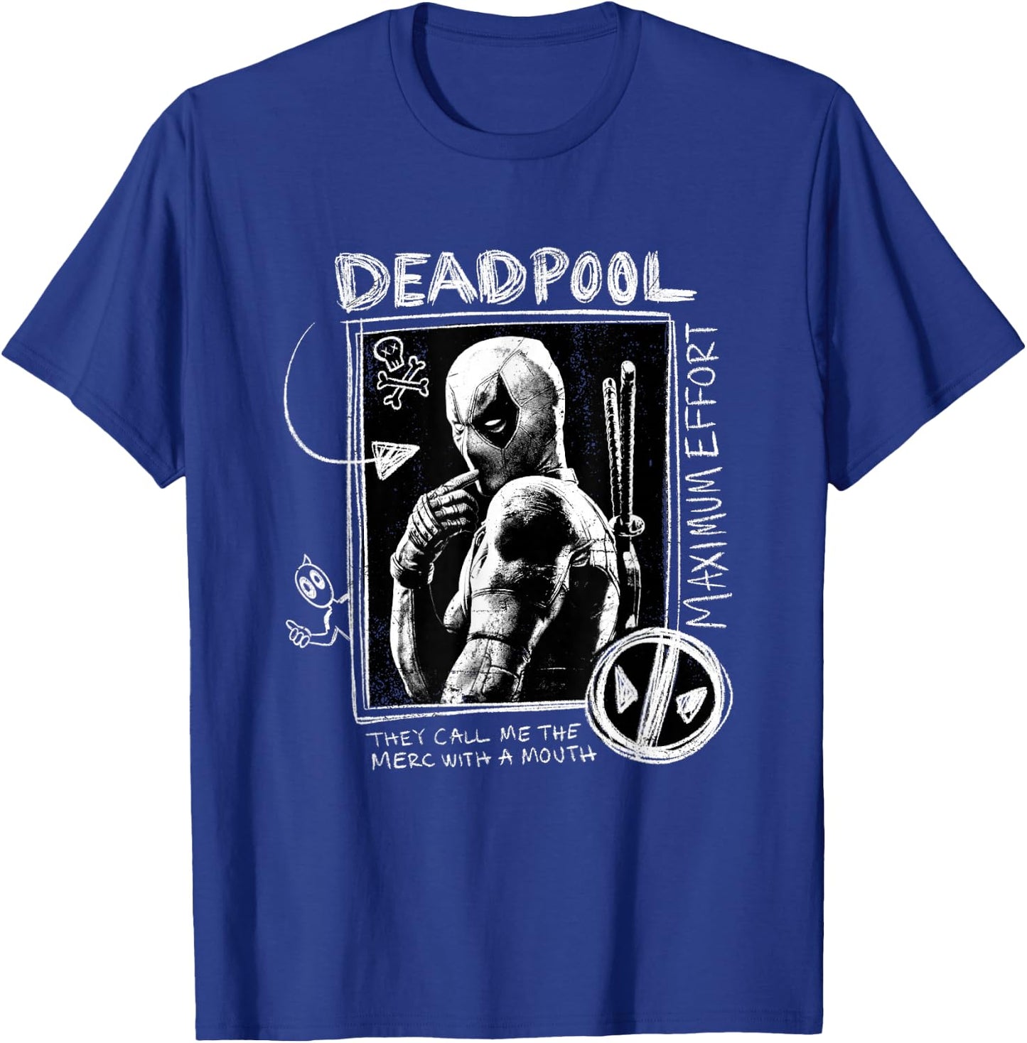 Marvel Deadpool & Wolverine Maximum Effort Doodle Portrait T-Shirt - T-Shirt | Royal