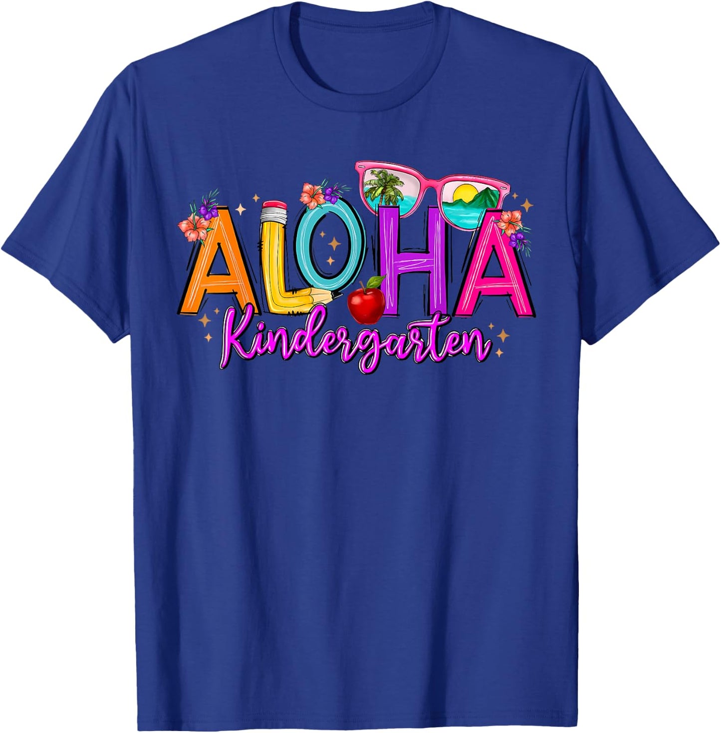 Aloha Kindergarten Summer Beach Vacation Teacher School T-Shirt - T-Shirt | Royal