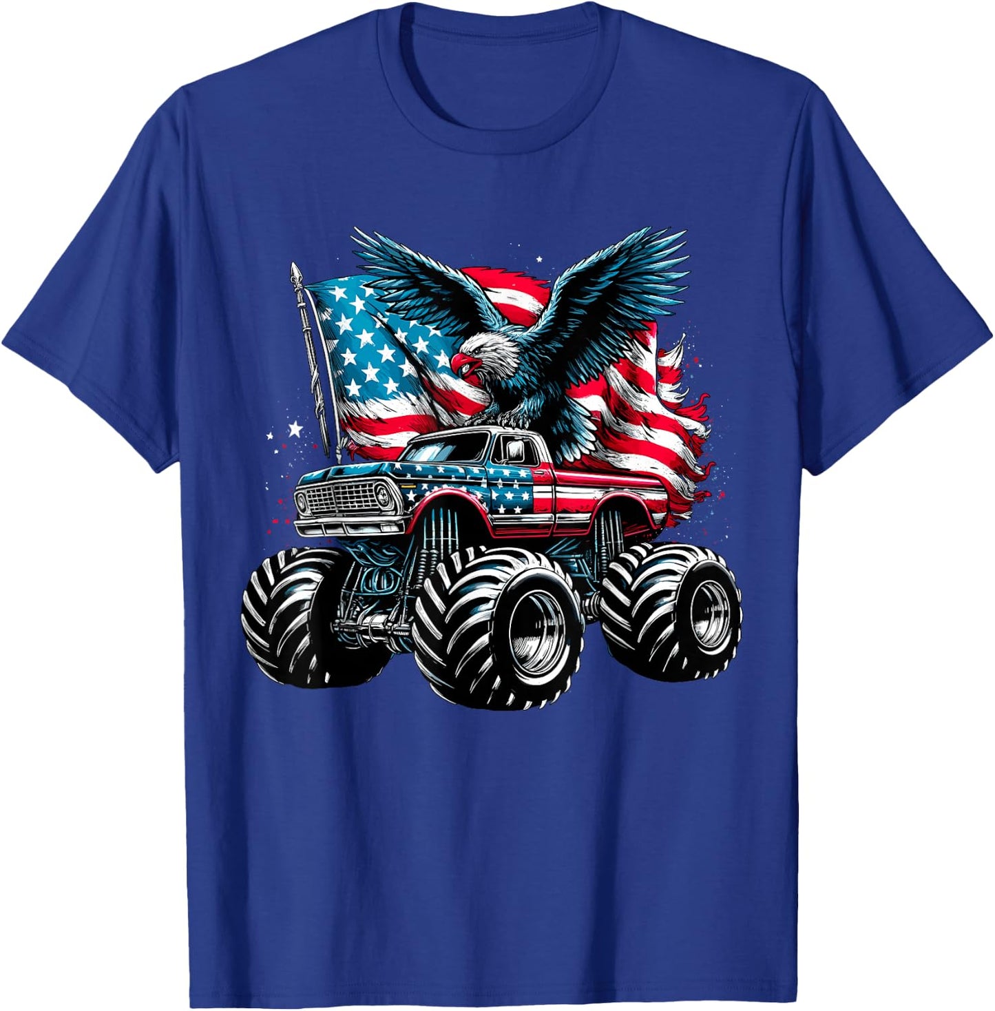 Monster Truck Bald Eagle 4th of July Boys American Flag T-Shirt - T-Shirt | Royal