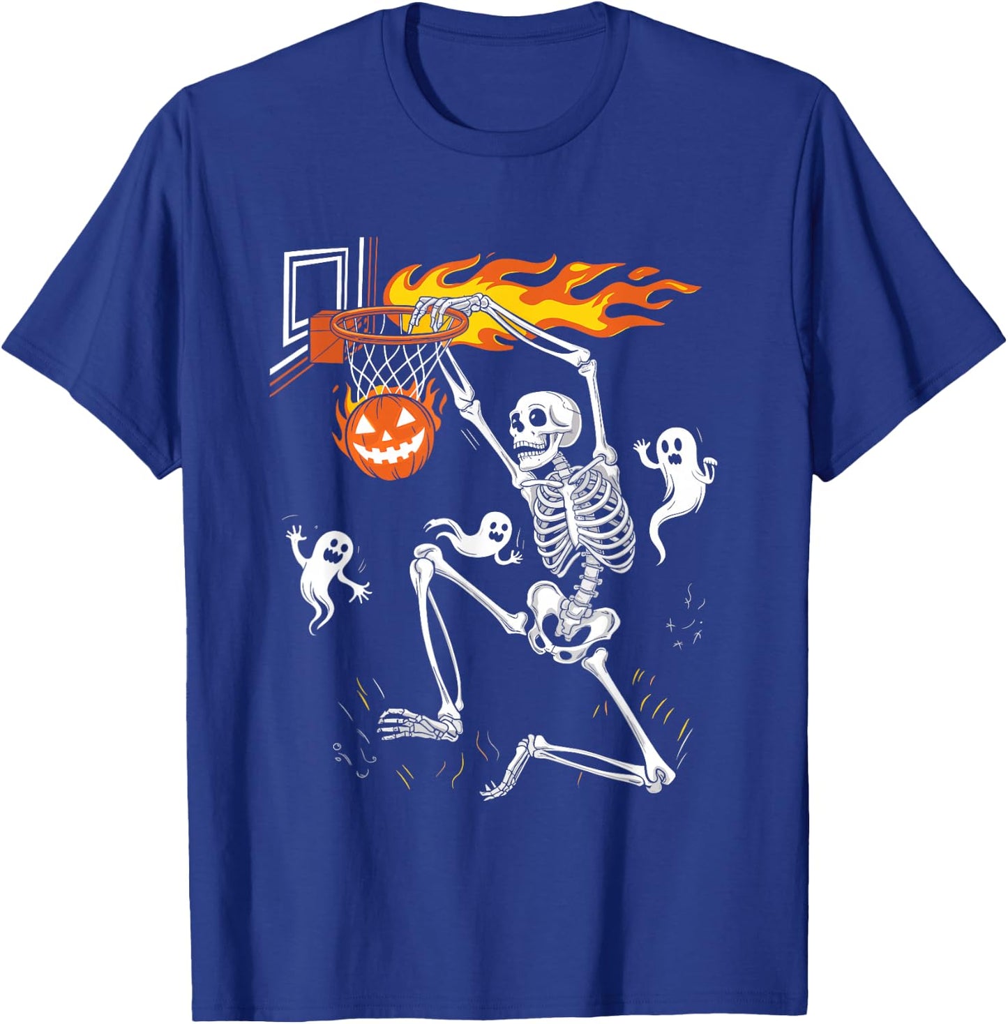 Funny Skeleton Playing Basketball Lovers Spooky Halloween T-Shirt - T-Shirt | Royal