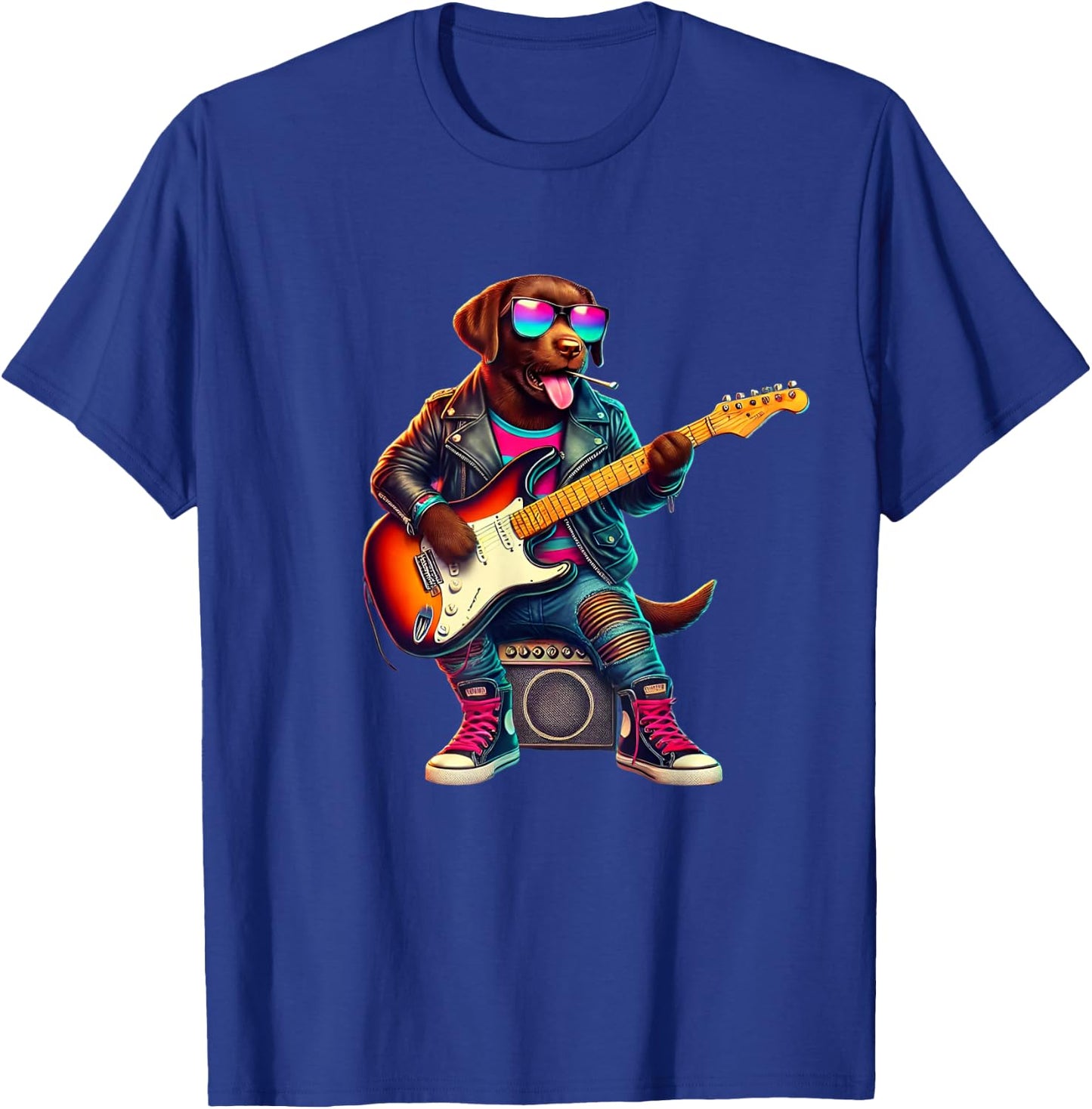 Chocolate Lab Electric Guitar Funny Dog Rock Band Musician Women Kids T-Shirt - T-Shirt | Royal