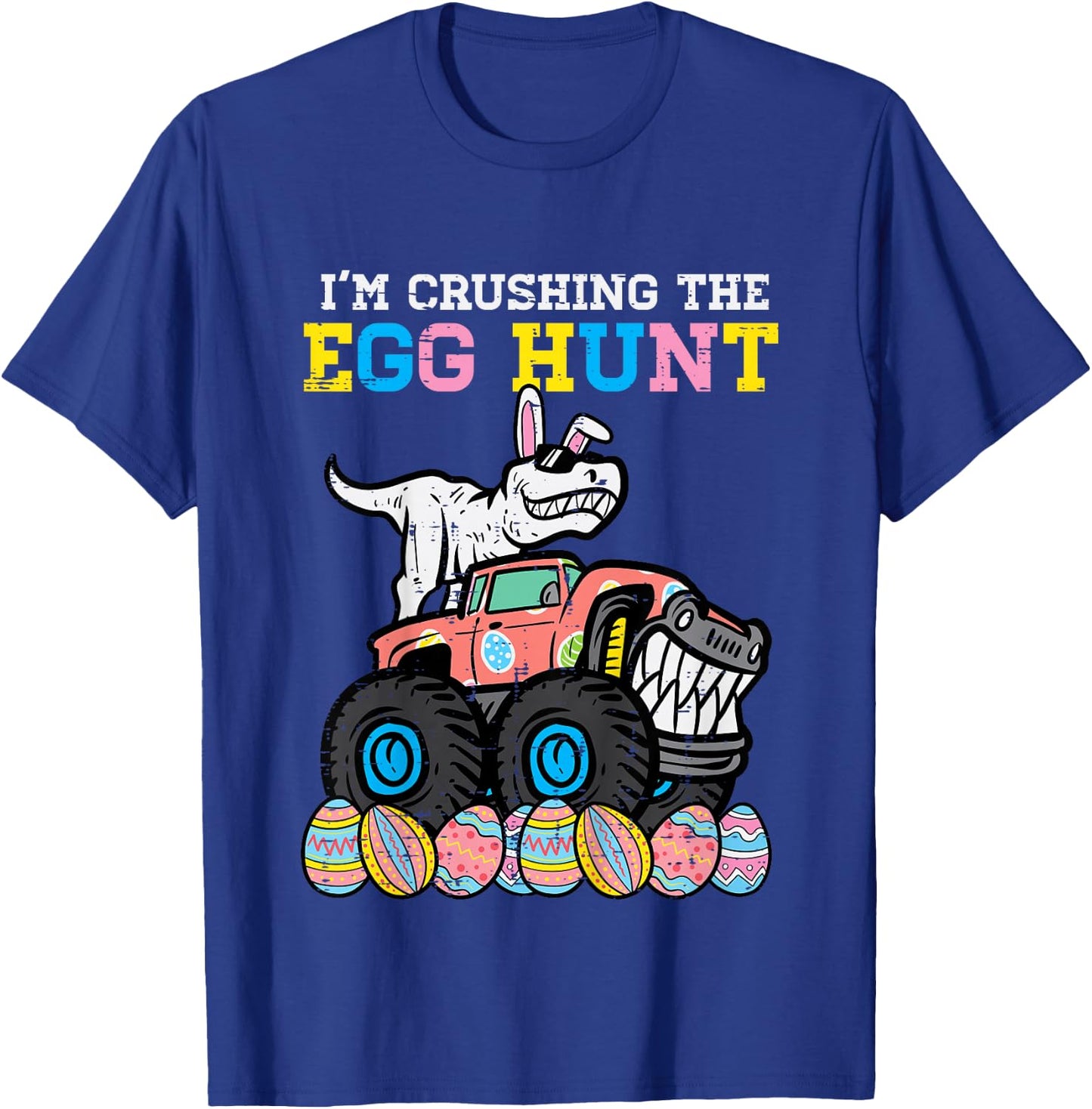 Kids Easter Im Crushing The Egg Hunt Dino Monster Truck Boys Kids T-Shirt - T-Shirt | Royal