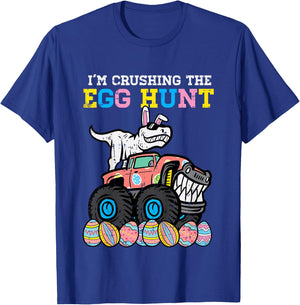 Kids Easter Im Crushing The Egg Hunt Dino Monster Truck Boys Kids T-Shirt - T-Shirt | Royal