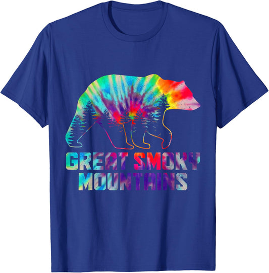 Great Smoky Mountains Tennessee Bear Grizzly Tie Dye Vintage T-Shirt - T-Shirt | Royal