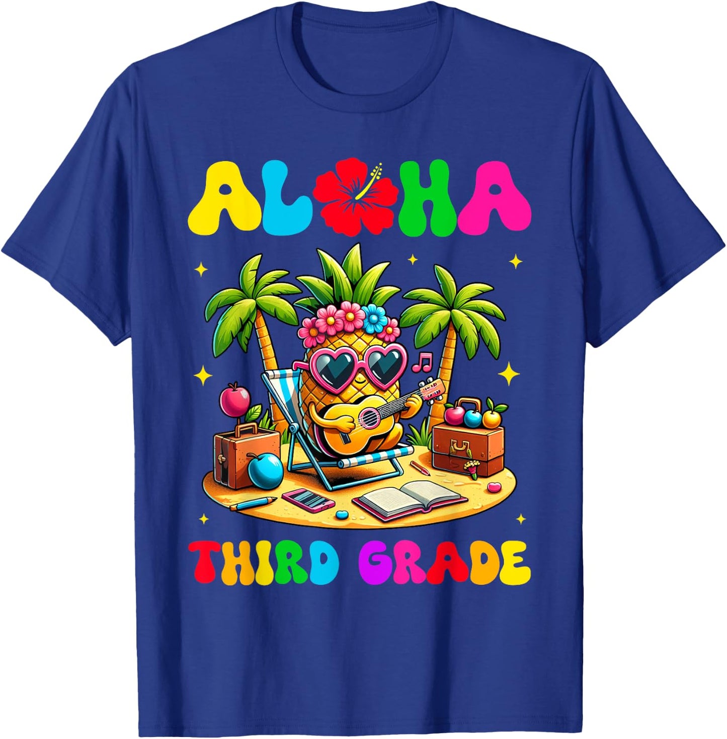 Aloha Third Grade Pineapple Hawaii Back to School Kids Girl T-Shirt - T-Shirt | Royal