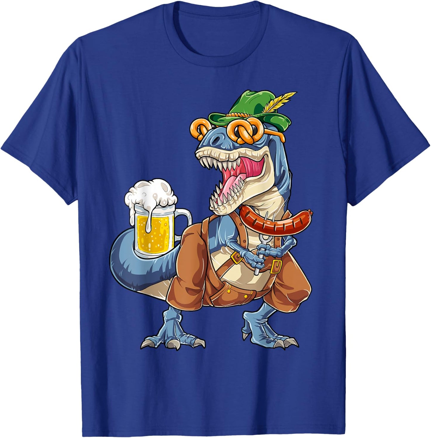 Dinosaur Oktoberfest Lederhosen Costume Men T rex Beer Fest T-Shirt - T-Shirt | Royal