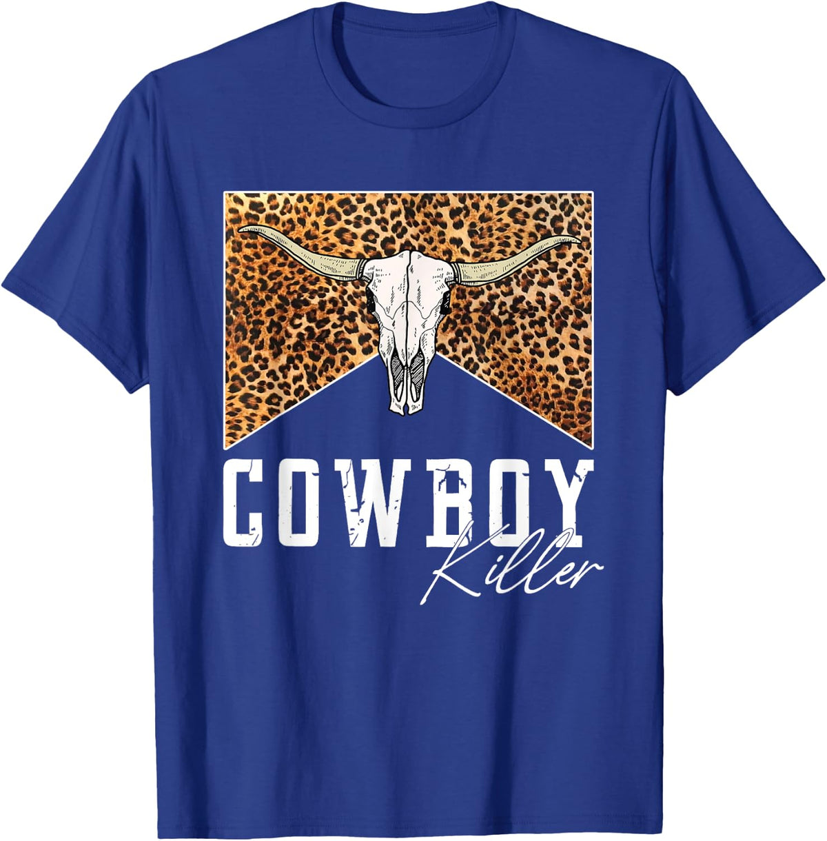 Western Cowgirl Leopard Punchy Cowboy Killers Bull Horn T-Shirt - T-Shirt | Royal