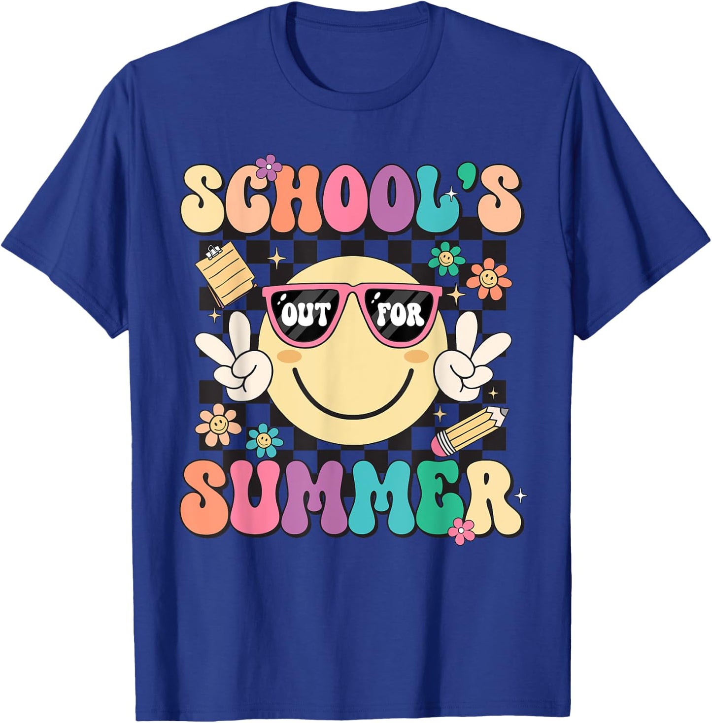 Last Day Of School Retro Schools Out For Summer Teacher Kids T-Shirt - T-Shirt | Royal