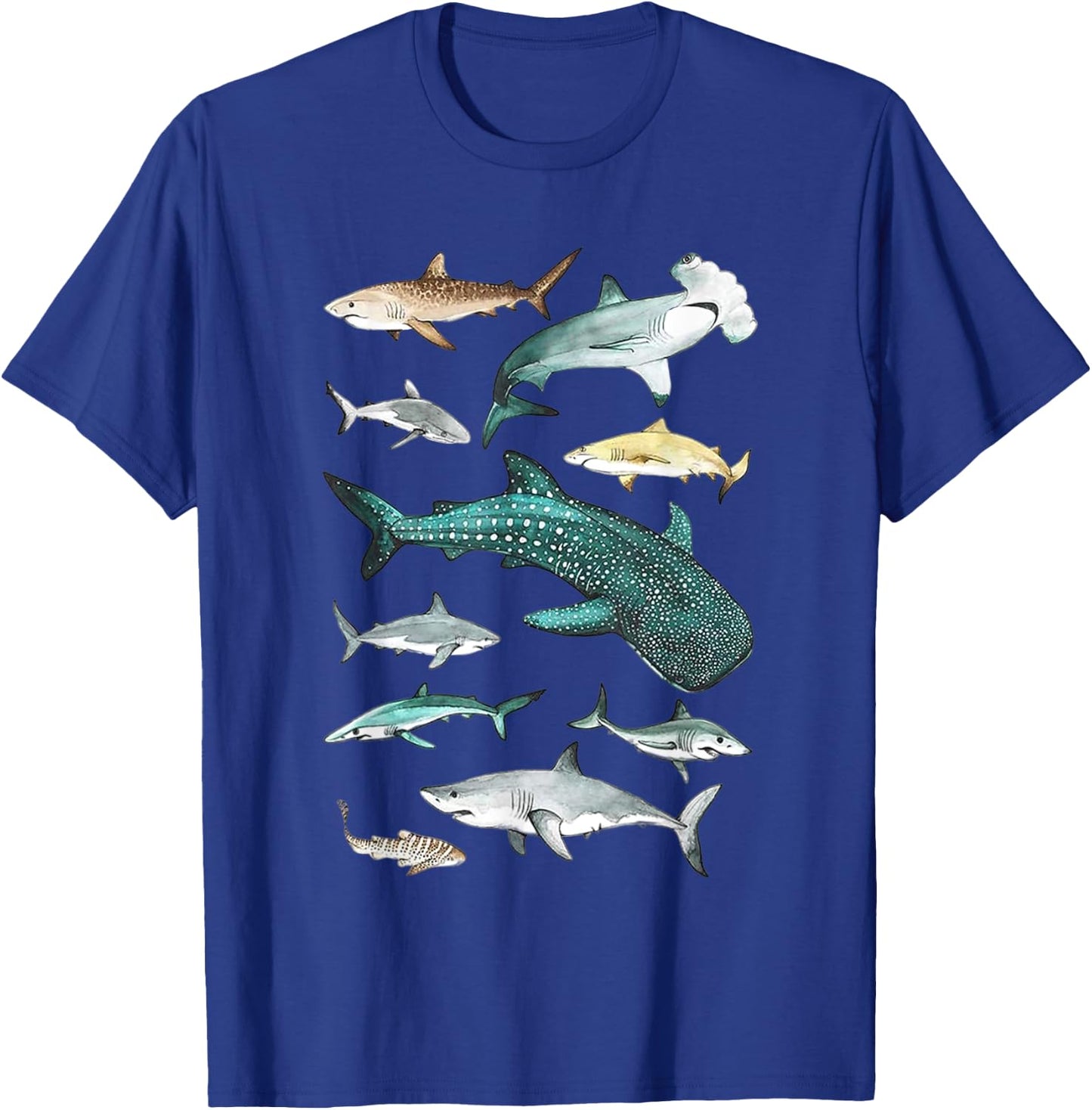 Shark Faces - Type of Shark - Shark Faces of All Kinds T-Shirt - T-Shirt | Royal
