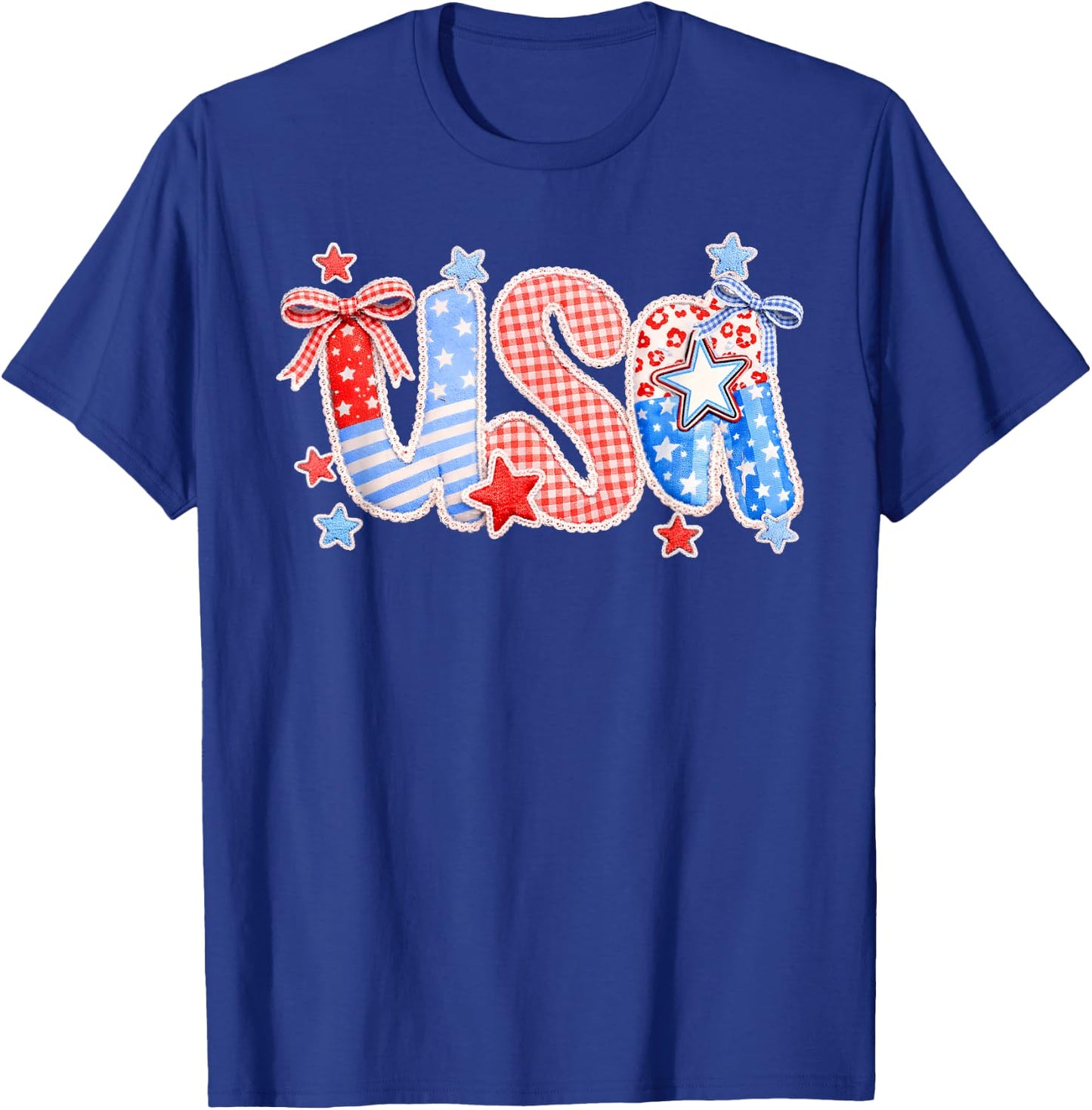 USA Coquette Bow Patchwork Lace Style 4th of July Women Girl T-Shirt - T-Shirt | Royal