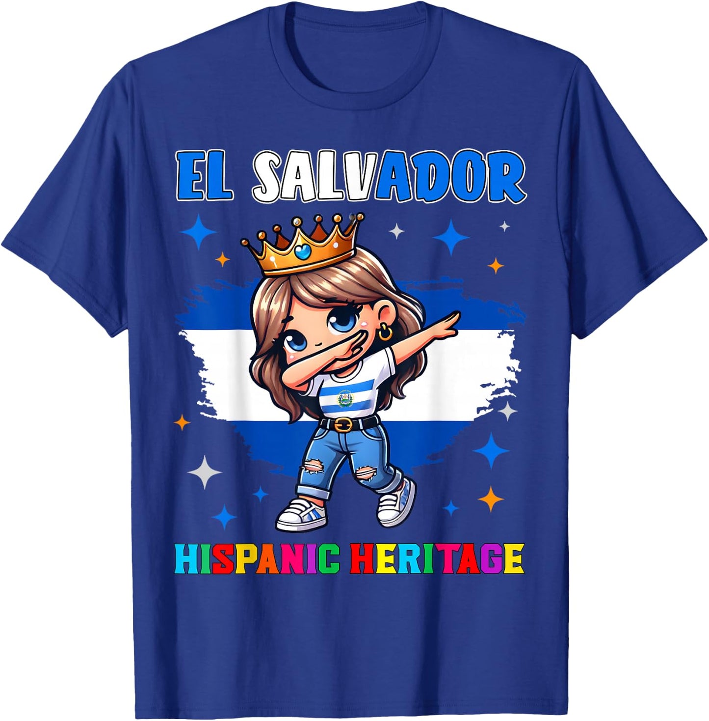 El Salvador Dabbing Girl Hispanic Heritage Celebration Kids T-Shirt - T-Shirt | Royal