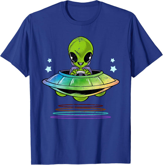 Kids Gift Cute UFO Alien T-Shirt - T-Shirt | Royal