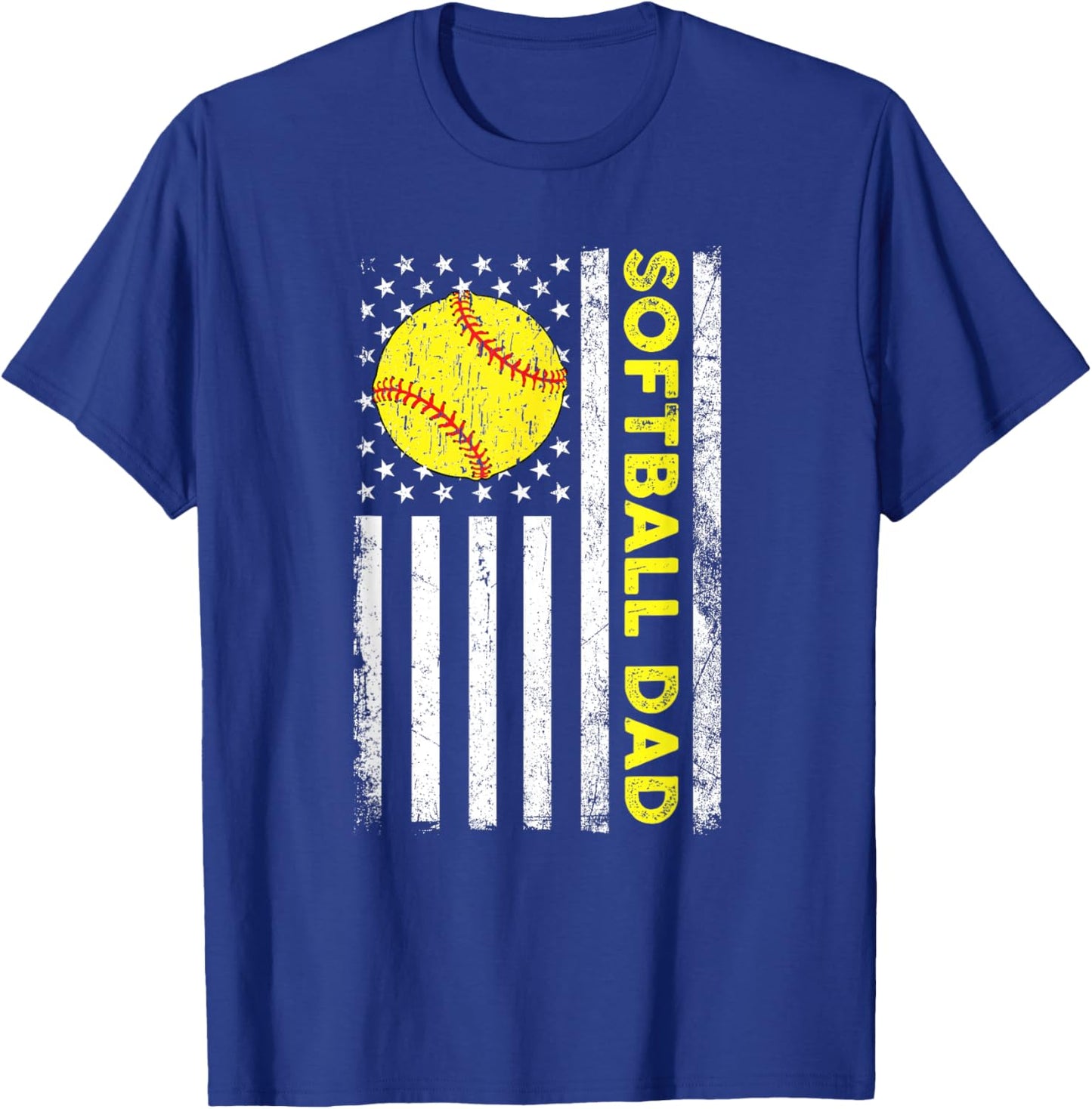 Softball Dad Distressed American Flag Fathers Day T-Shirt - T-Shirt | Royal