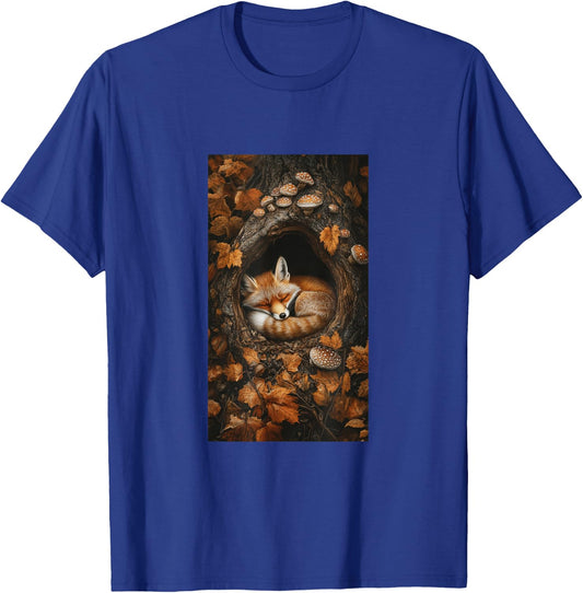 Cottagecore Fox Fox Books Flowers Wildlife Nature T-Shirt - T-Shirt | Royal