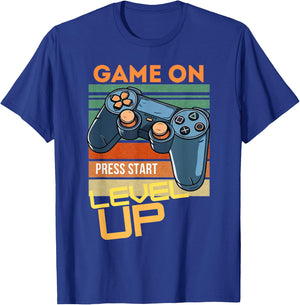 Game On Press Start Level Up T-Shirt - T-Shirt | Royal