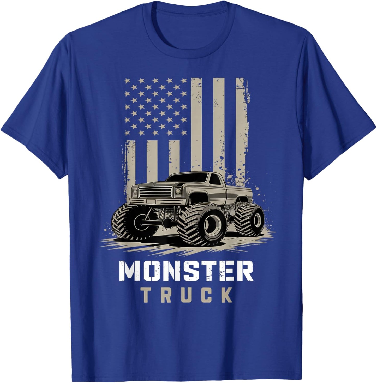 Monster Truck American Flag Racing USA Patriotic 4th of July T-Shirt - T-Shirt | Royal