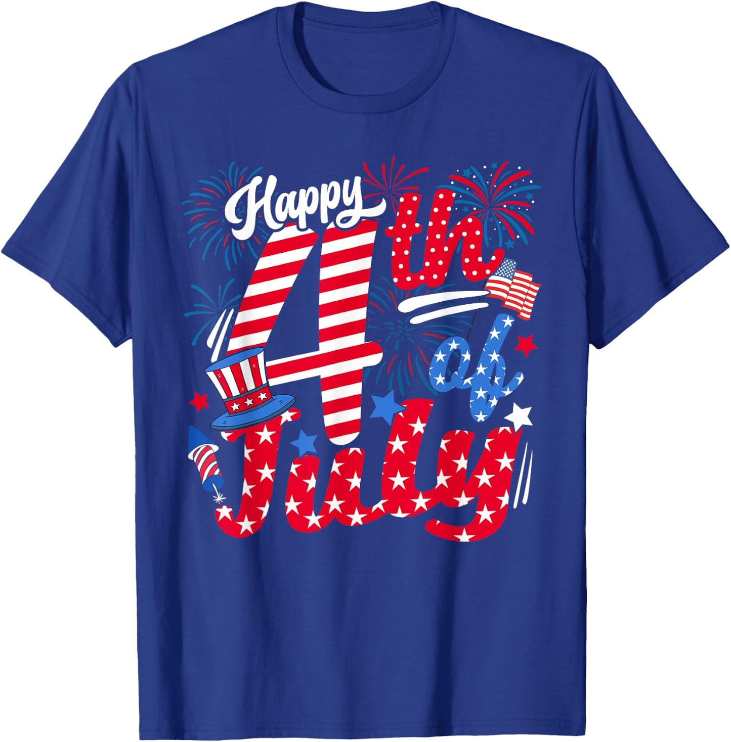 Happy 4th of July US Flag American 4th of July Independence Women Girls Kids Men T-Shirt - T-Shirt | Royal