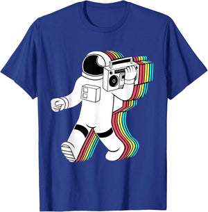 Cartoon Astronaut Holding A Vintage Boombox T-Shirt - T-Shirt | Royal