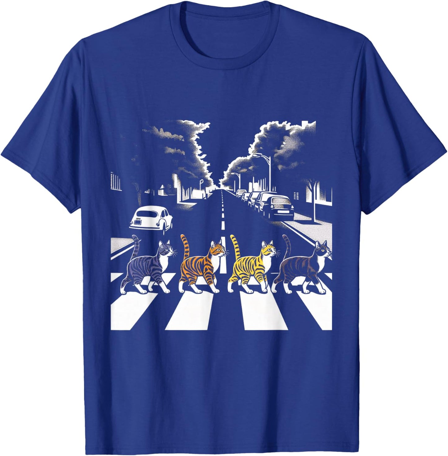 Cat Crosswalk Parody - Colorful Cats Crossing Road Funny T-Shirt - T-Shirt | Royal
