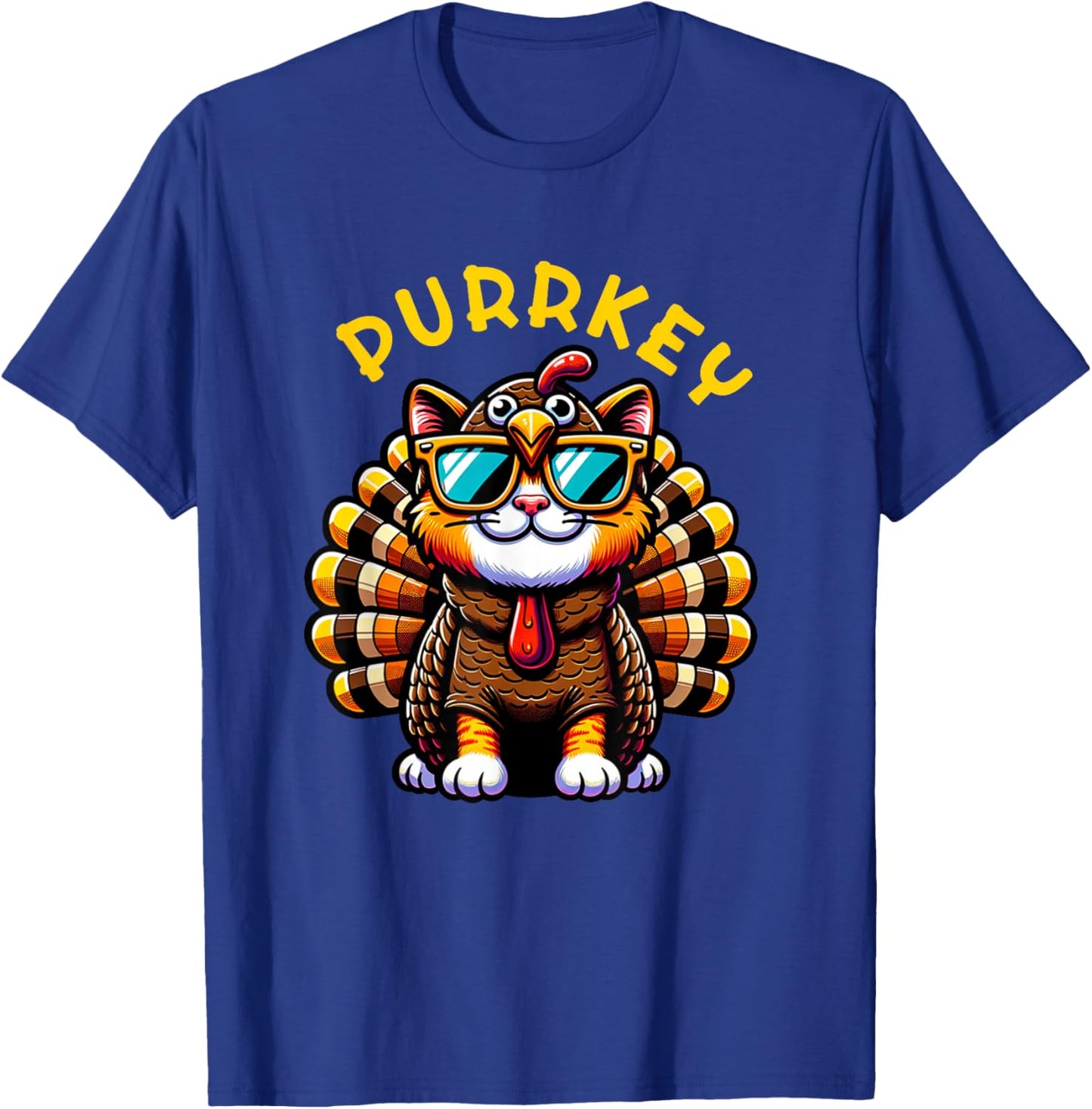 Thanksgiving Cat Funny Thanksgiving Pun Purrkey Turkey Women Girls Kids T-Shirt - T-Shirt | Royal