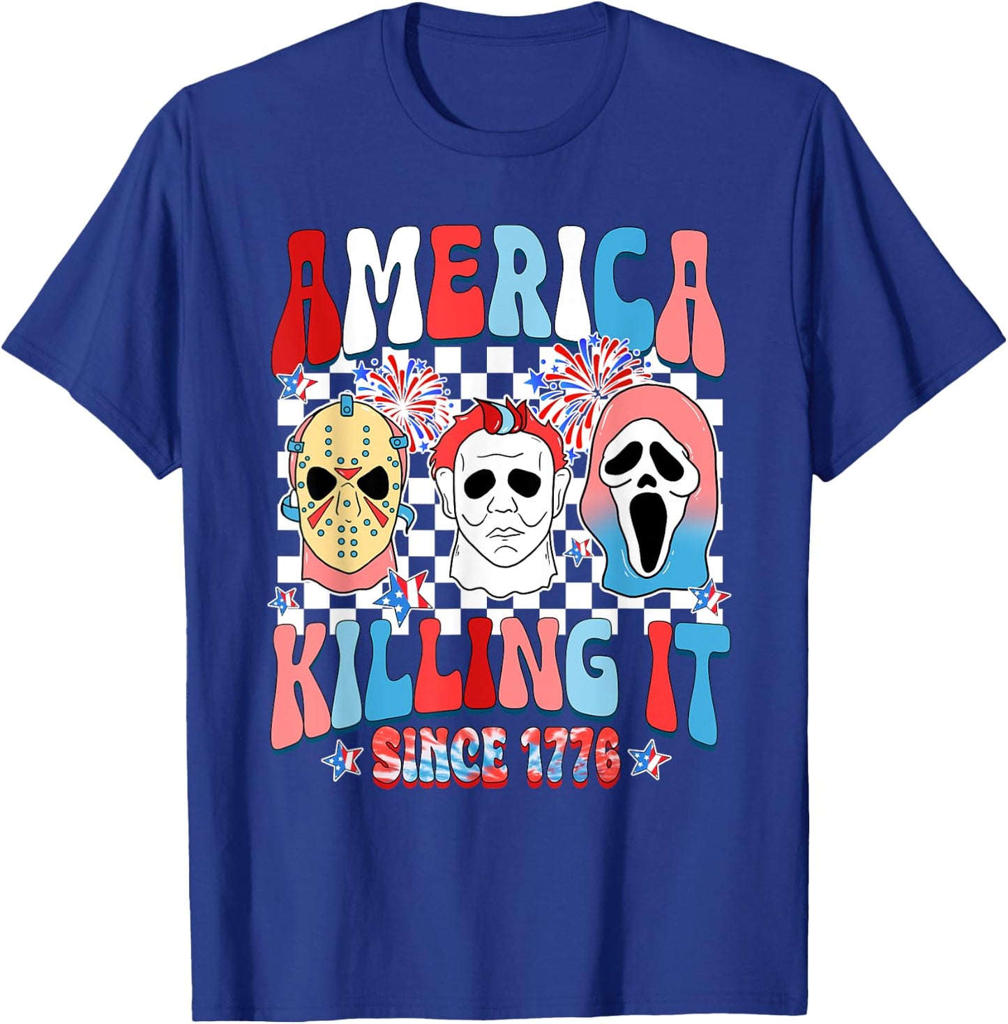 Groovy America Killing IT Since 1776 Horror 4th Of July USA Women Men T-Shirt - T-Shirt | Royal